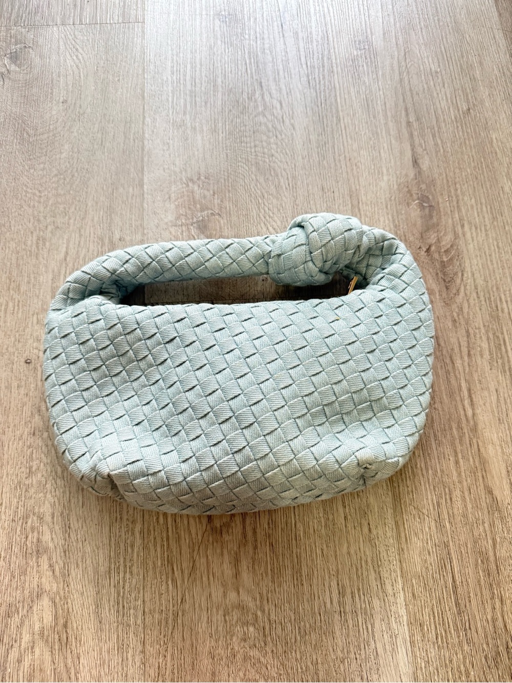 billini keri light blue denim knot handle woven shoulder bag clutch purse NEW